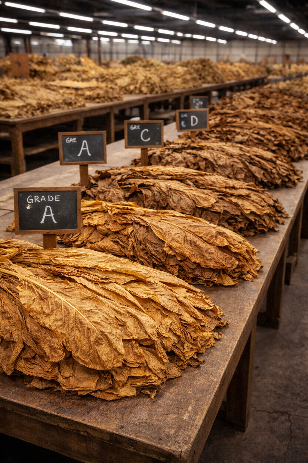 Cured tobacco leaves classified by grade